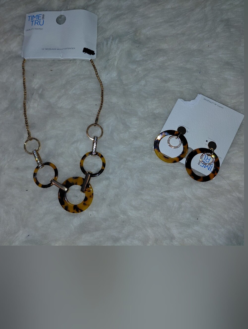 Time and Tru Tortoiseshell Ring Necklace & Earring Set - Gold Accents